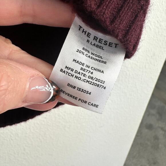 The Reset R Label Funnel Neck Wool Cashmere Sweater Baked Cherry M Minimalist - Picture 4 of 6